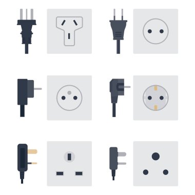 Elektrik prizine vektör çizim enerji soketi elektrik prizi takılan Avrupa cihaz iç simgesi.