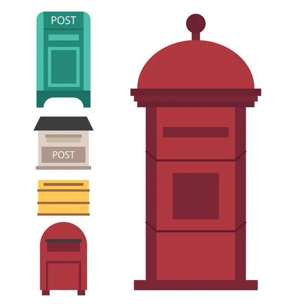 Bonito passeio rural aberto e fechado caixas postais postais com semáforo bandeira postbox vetor ilustração — Vetor de Stock