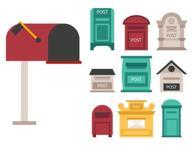 Güzel kırsal curbside açık ve kapalı semafor bayrak postbox vektör çizim ile posta posta kutuları
