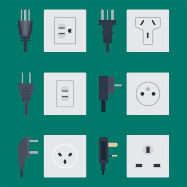 Elektrik prizine vektör çizim enerji soketi elektrik prizi takılan Avrupa cihaz iç simgesi.