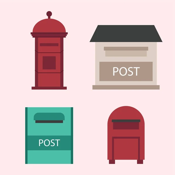 Prachtige landelijke curbside open en gesloten postal postvakken met semafoor vlag postbox vectorillustratie — Stockvector