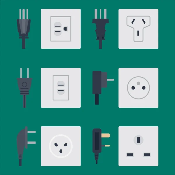 Toma de corriente eléctrica vector ilustración toma de energía tomas eléctricas enchufes electrodoméstico europeo icono interior . — Archivo Imágenes Vectoriales