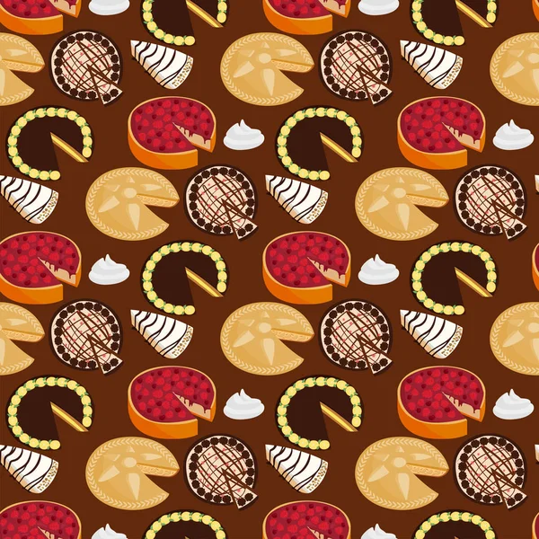 Hausgemachte Bio-Kuchen Dessert Vektor Illustration frisch golden rustikal Gourmet-Bäckerei nahtlose Muster Hintergrund. — Stockvektor