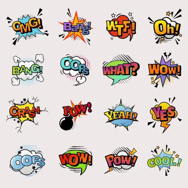 Pop art comic vector speech bubbles popart style in humor bubbling expression asrtistic comics forms isolated on white background illustration — Vetor de Stock