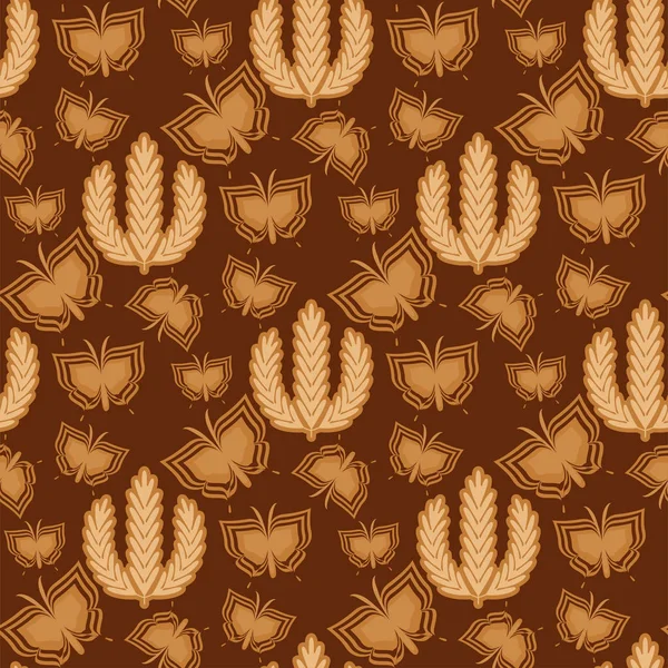 Çavdar buğday hasat vektör seamless modeli kelebek arka plan.