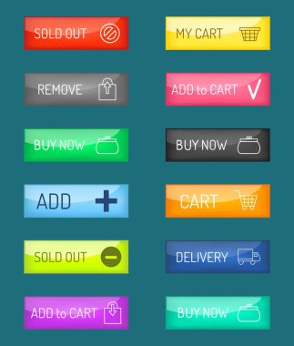 Renkli web sitesi web e-ticaret düğmeleri tasarlamak vektör çizim parlak grafik etiket internet şablon onaylamak