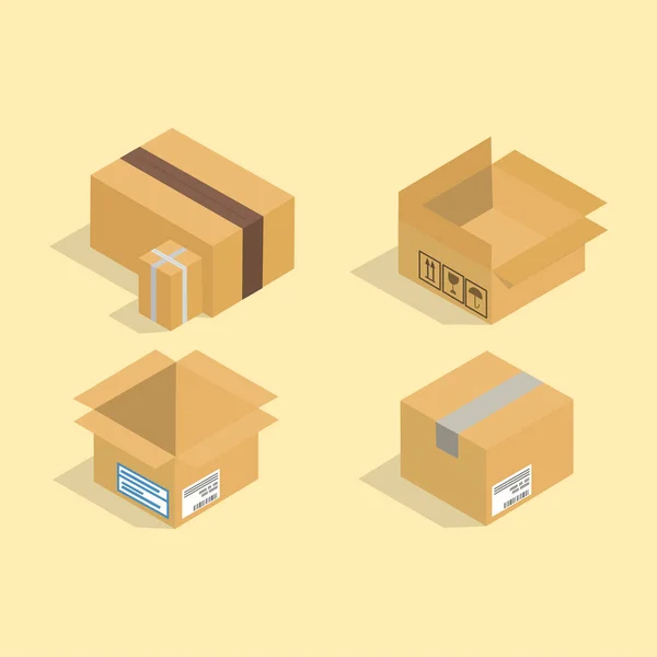 Diferentes iconos isométricos de vectores de cajas servicio de movimiento de paquetes aislados o ilustración de envases de regalo — Archivo Imágenes Vectoriales