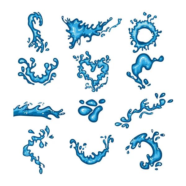 Su dalgaları sıçrama vektör damla illüstrasyon izole beyaz arka plan üzerinde sulama şelale şeffaf sıçramasına sıvı su seti