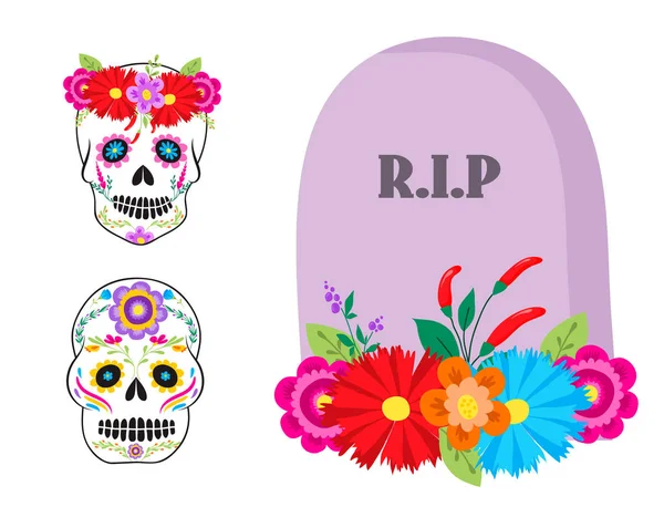 Coloridos símbolos Dia De Los muertos día de fiesta del vector muerto . — Vector de stock