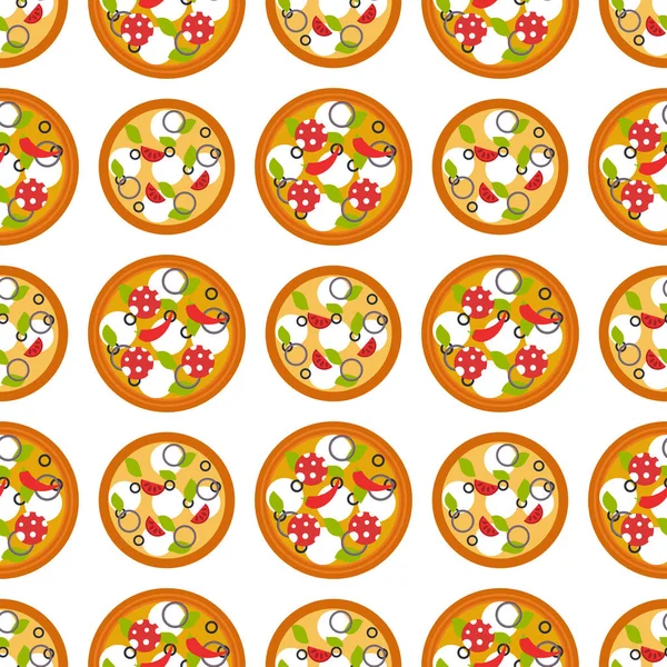 Lieferung pizza nahtlose muster hintergrund pizzeria restaurant service fast food vektor illustration. — Stockvektor