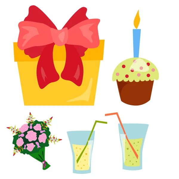 Party pictogrammen viering gelukkige verjaardag verrassing decoratie cocktail gebeurtenis verjaardag vector. — Stockvector