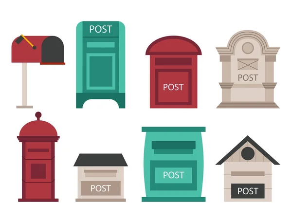 Bonito passeio rural aberto e fechado caixas postais postais com semáforo bandeira postbox vetor ilustração —  Vetores de Stock