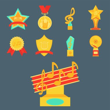 Müzik vektör ödül heykelciği mikrofon ve notlar eğlence kazanan en iyi sanatçı başarı musicnote ödül illüstrasyon