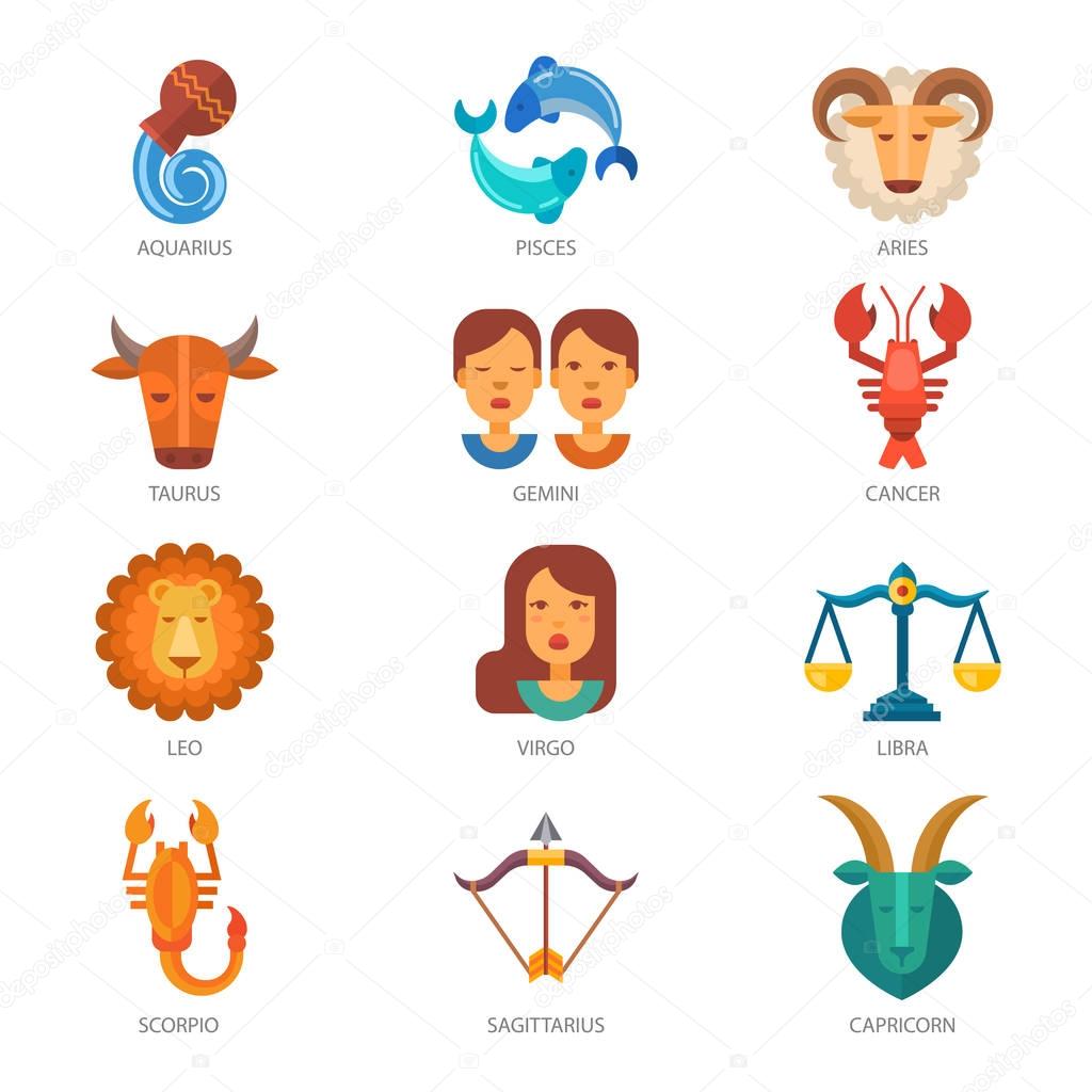 Zodiac signs vector astrology zodiacal symbol or astrological calendar in horoscope aquarius scorpio aries virgo pisces taurus and libra illustration isolated on white background