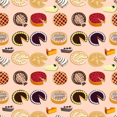 Ev yapımı organik pasta tatlı vektör çizim taze altın rustik gurme ekmek Dikişsiz desen arka plan.