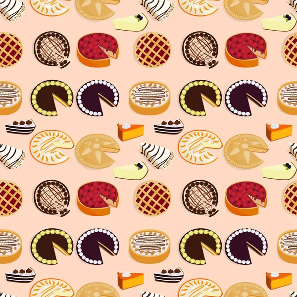 Homemade organic pie dessert vector illustration fresh golden rustic gourmet bakery seamless pattern background. — Stock Vector