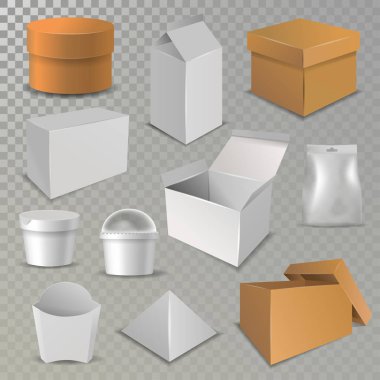 Kutu paket vektör Karton Ambalaj yığın karton kutuları teslim ile açık ve kapalı kağıt yığını için Paketli, kutulu plastik ve cam illüstrasyon izole arka plan üzerinde parsel