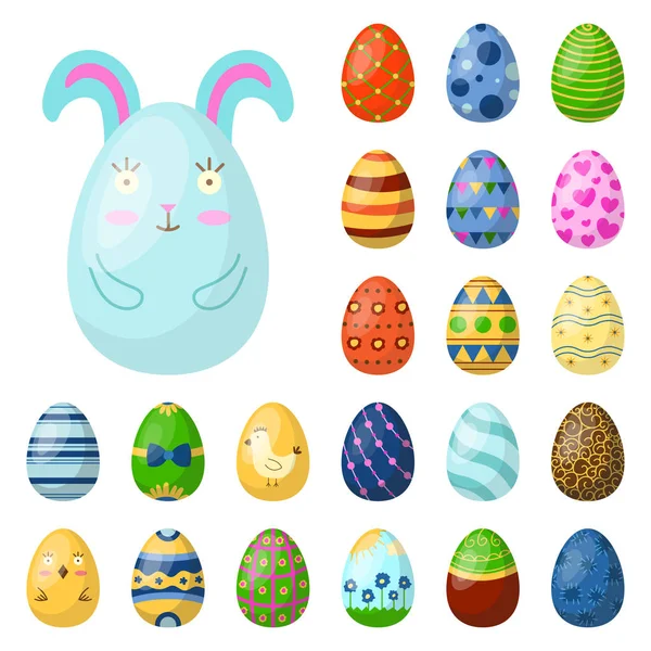Huevos de Pascua pintados con patrón de primavera alimentos orgánicos multicolores vacaciones juego vector ilustración . — Vector de stock