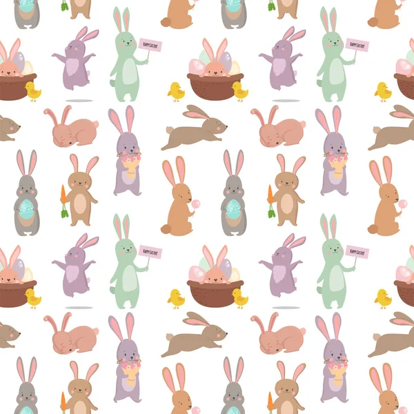 Пасхальный кролик персонаж кролика бесшовный шаблон фон вектор милый счастливый животный иллюстрация . — стоковый вектор