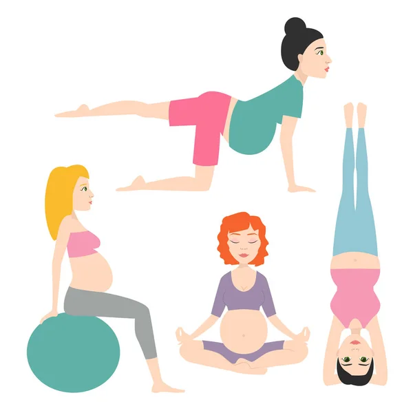 Embarazo deporte fitness personas sano carácter estilo de vida concepto mujer yoga vector ilustración . — Vector de stock