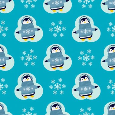 Penguen Noel vektör çizim karakter karikatür seamless modeli hayvan Antarktika kutup Gaga kutup kış kuş.