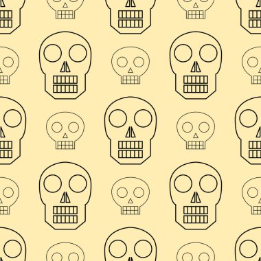 Dikişsiz desen stili kafatasları yüzler vektör illüstrasyon halloween korku tarzı dövme anatomi sanat.