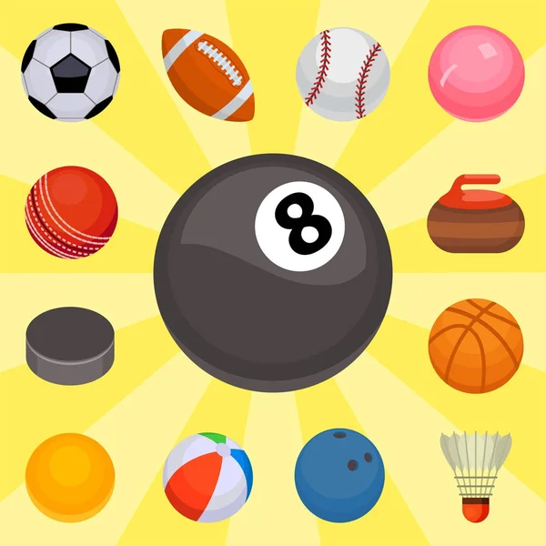 Набір кульок ізольований турнір виграти круглий кошик футбольних хобі ігрове обладнання сфери Векторні ілюстрації — стоковий вектор