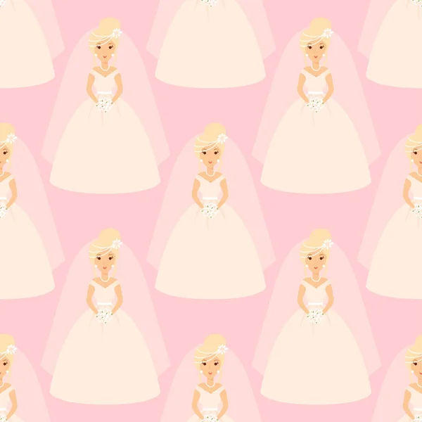 Hochzeit Bräute Charaktere Vektor Illustration Feier Ehe Mode Frau nahtlose Muster Mädchen weiße Zeremonie Kleid — Stockvektor