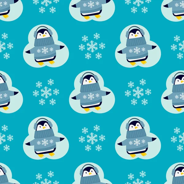 Pingwin Boże Narodzenie wektor ilustracja charakter kreskówka wzór zwierzęta Antarktyda polar dziób Polak zima ptak. — Wektor stockowy