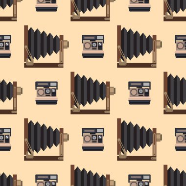 Dikişsiz desen objektif retro fotoğrafçılık ekipmanları profesyonel görünüm vektör çizim kamera fotoğraf optik lensler