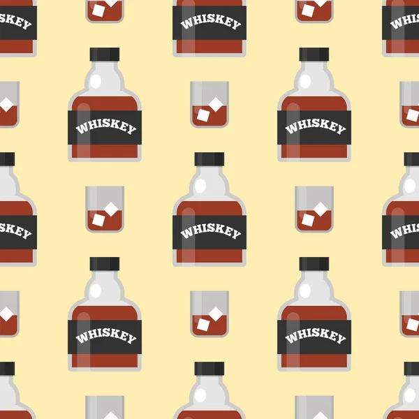 Whisky fles glas naadloze patroon liquor scotch whisky drinken bourbon drankje brandy achtergrond vectorillustratie. — Stockvector