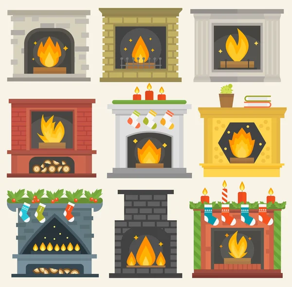 Vector fireplace isolated house room warm christmas decoration — Stock Vector