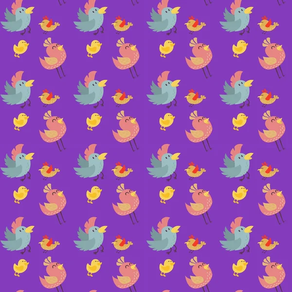 Cute birds seamless pattern vector illustration cartoon colorful — Stock Vector