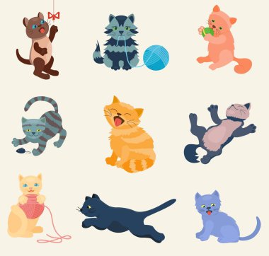 Kediler vektör koleksiyonu farklı kedi kedi yavru kedi oyun defferent poz karakter çizimde ayarla.