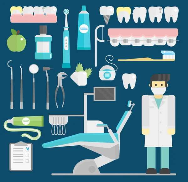 Símbolos dentistas vector conjunto medicina de cuidado de la salud y símbolos de ingeniería química — Archivo Imágenes Vectoriales