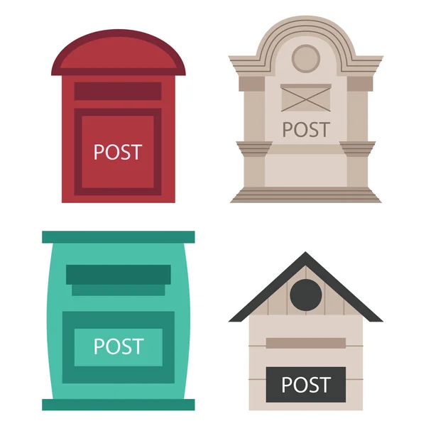 Bonito passeio rural aberto e fechado caixas postais postais com semáforo bandeira postbox vetor ilustração —  Vetores de Stock