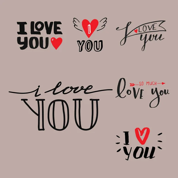 Vector I love You text overlays hand drawn lettering collection inspirational lover quote illustration. — Stock Vector