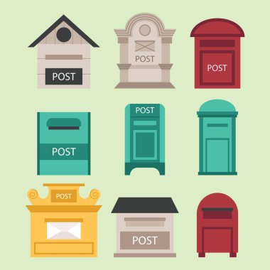 Güzel kırsal curbside açık ve kapalı semafor bayrak postbox vektör çizim ile posta posta kutuları
