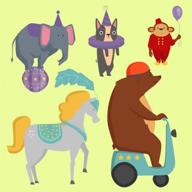 Sirk komik hayvanlar neşeli Hayvanat Bahçesi eğlence sihirbaz sanatçı karnaval illüstrasyon vektör