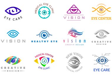 Göz logo vektör göz küresi simgesini gözler tıbbi bakım optik şirketi gözetim illüstrasyon izole beyaz arka plan üzerinde vizyon ve kirpik logo bak
