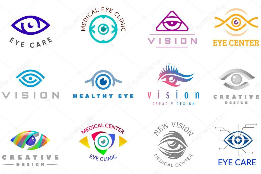 Eye logo vector eyeball icon eyes vision and eyelashes look logotype of medical care optic company supervision illustration isolated on white background.