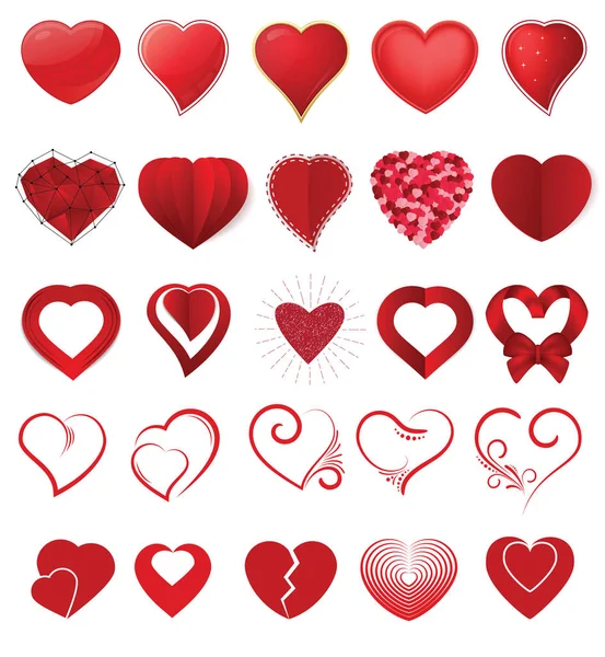 Heart on valentines day in love vector lovely red sign on hearted celebration and greeting card with loving and heartiness set illustration isolated on white background — Stock Vector