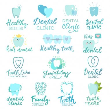 Diş diş logo vektör dişçi klinik toothcare simgesi stomatology metin mektup Diş Hekimliği Bakımı logo yazı illüstrasyon izole beyaz arka plan üzerinde kurmak