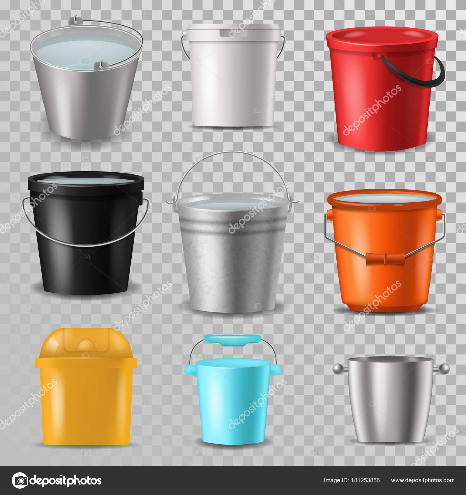 empty plastic buckets