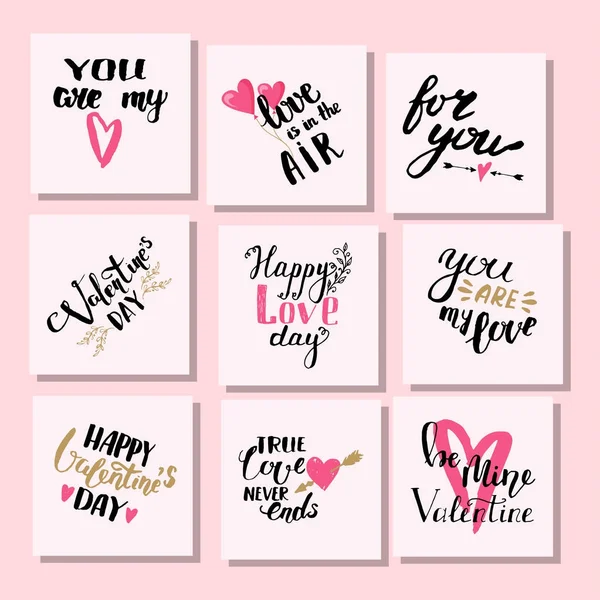 Vektor szeretlek szöveg kártyák kézzel rajzolt Valentin betűkkel inspiráló szerelmes idézet illusztráció. — Stock Vector