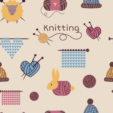 Örgü iğneleri sorunsuz vektör yün Triko arka plan desen veya logo yünlü malzeme zemin ve handknitting duvar kağıdı illüstrasyon tığ örgü Yün çorap