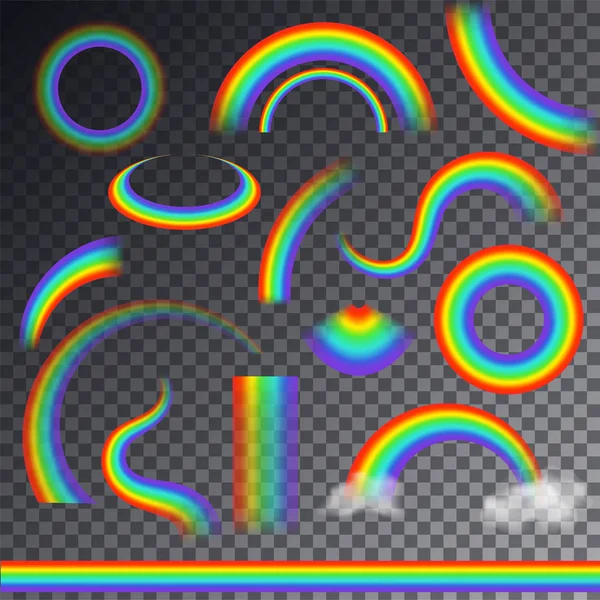 Arco iris vector arco arco arco arco arco arco arco arco arco arco arco arco arco arco arco arco arco arco de colores con nubes lluviosas ilustración aislada sobre fondo transparente — Vector de stock