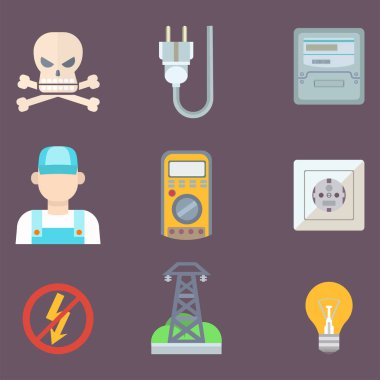 Enerji elektrik güç simgeler pil vektör çizim elektrikçi gerilim yuva teknoloji.