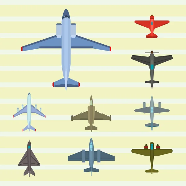 Ilustración del avión vectorial vista superior y transporte aéreo viaje camino diseño viaje objeto . — Vector de stock