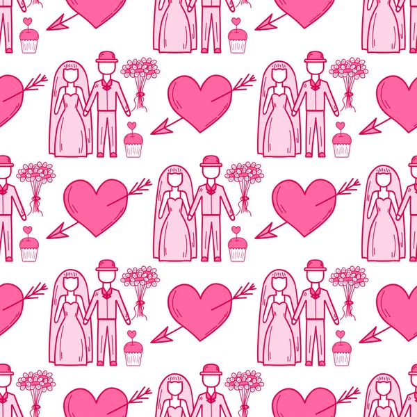 Herz scharfe Vektor Hochzeitspaar nahtlose Muster Hintergrund rosa Farbkarte schön feiern hell Emoticon Symbol Urlaub abstrakte Kunst Dekoration. — Stockvektor